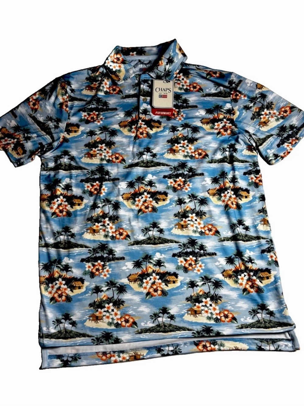 Chaps Men’s Blue Tropical Island Print Polo